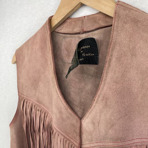 Vtg IBEX Vest Womens M Elegance Leather Western Waistcoat Fringed Pink England - Picture 4 of 13